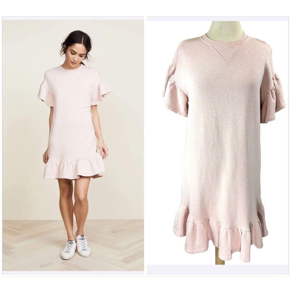 Ulla Johnson Dress Women Small Rose Ruffle Sleeve Hem Pullover Washed Terry Knit